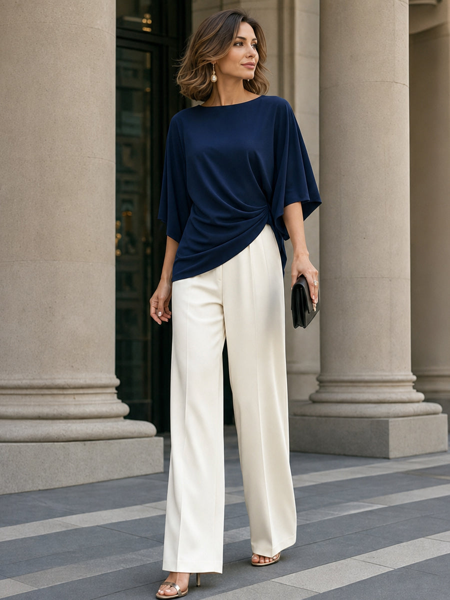 Gabriela | Conjunto de blusa drapeada y pantalón ancho