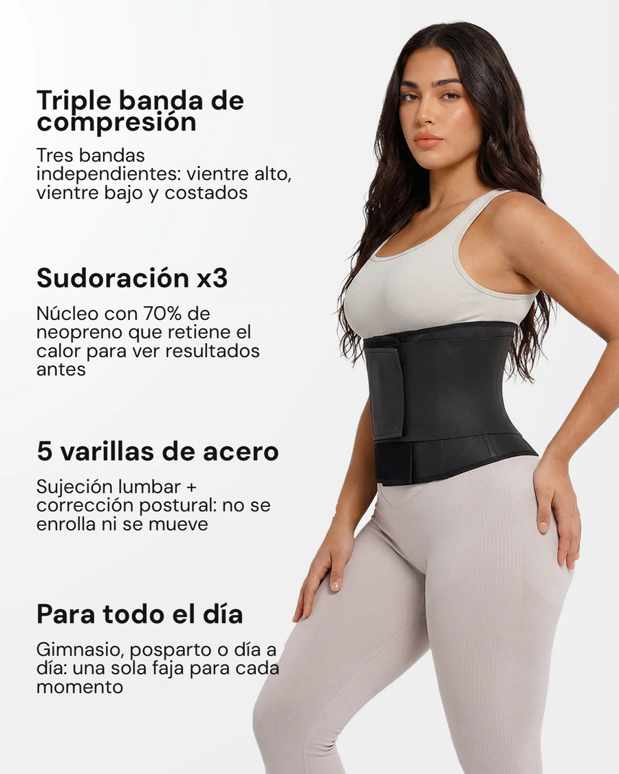 Fátima - faja reductora: triple banda de compresión, sudoración x3, 5 varillas de acero