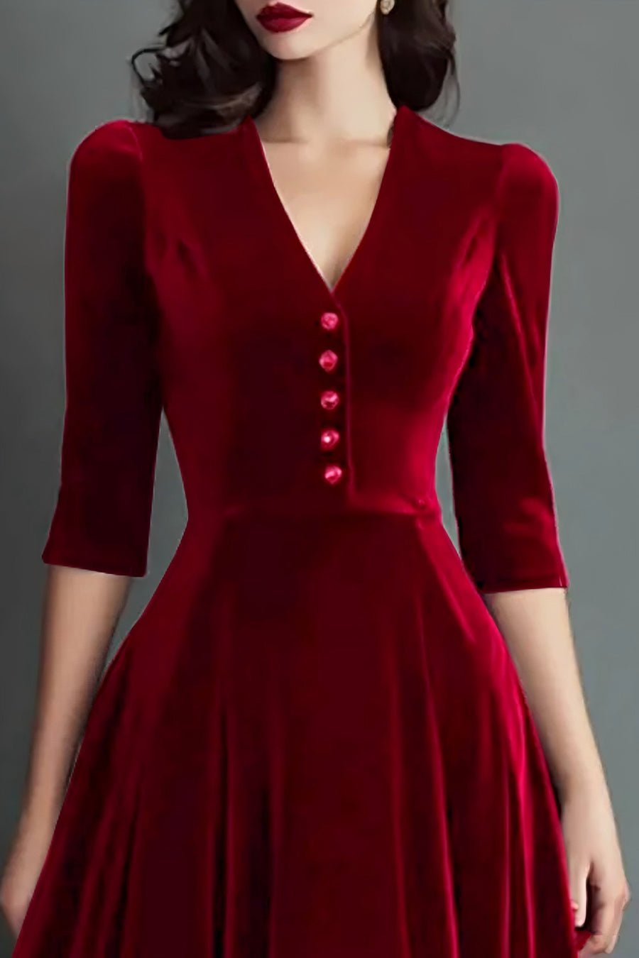 Olivia | Vestido midi de terciopelo con escote en pico