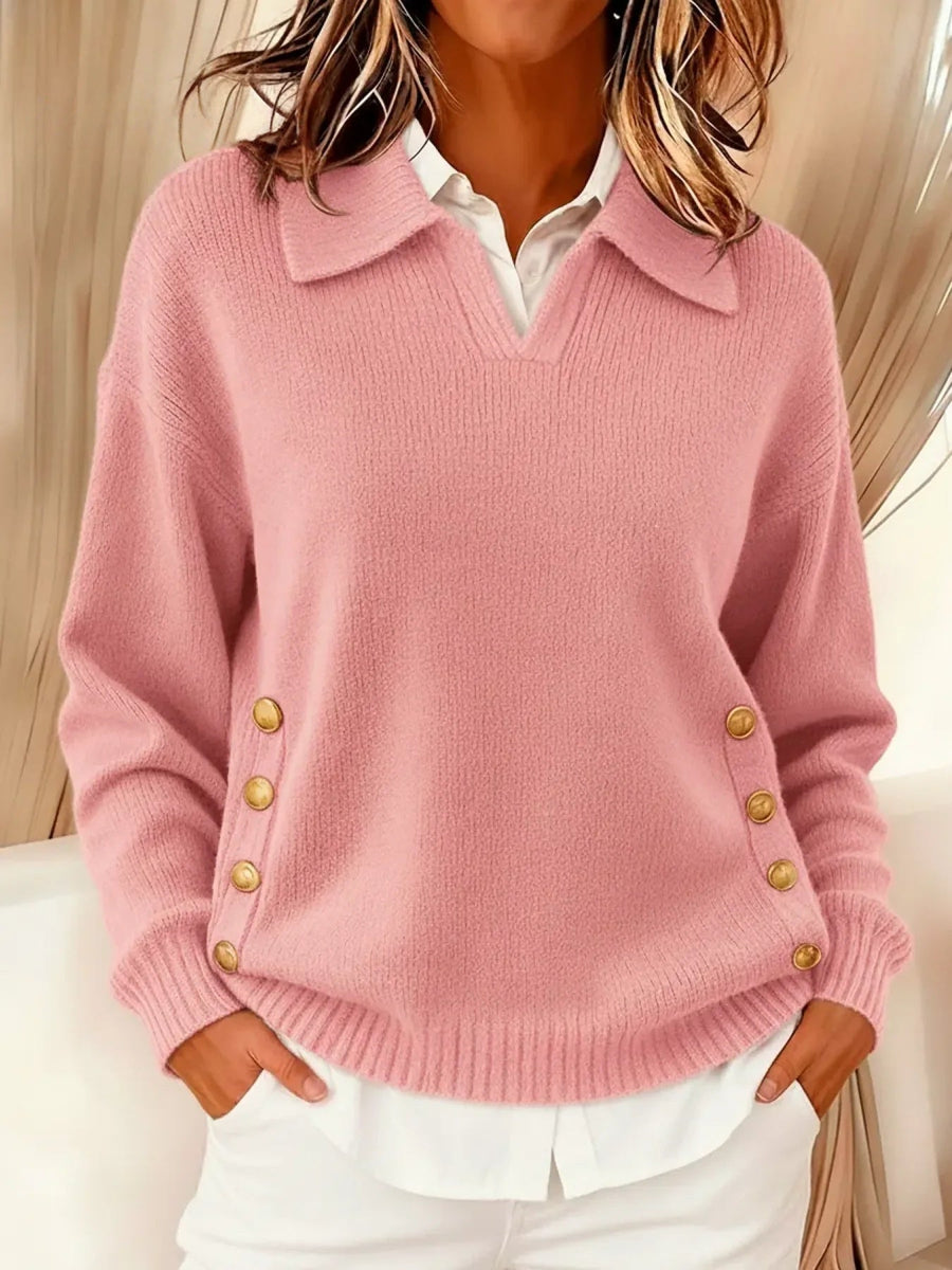 Jersey de cuello polo con botones dorados para mujer – Nicole, foto 2