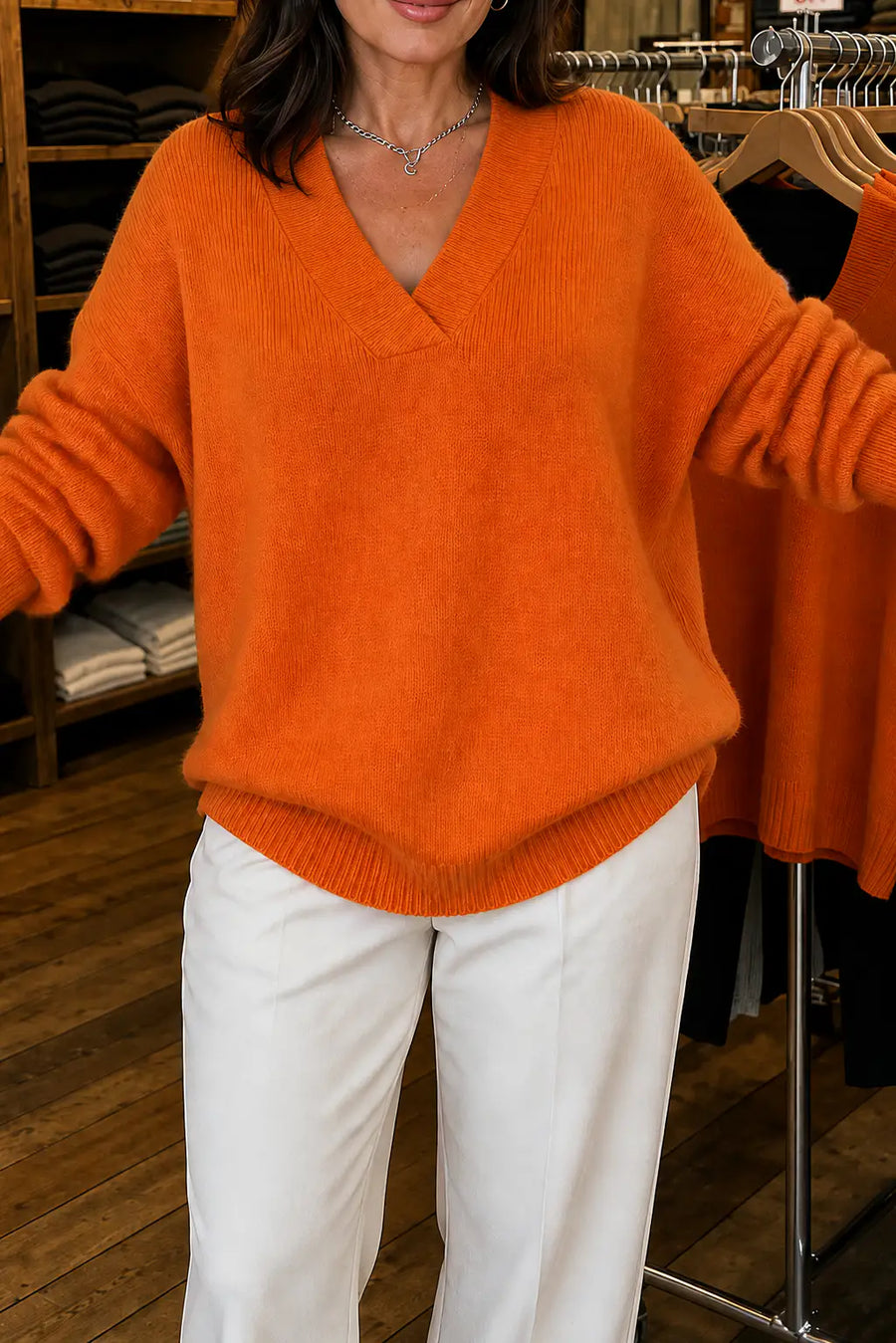 Jersey de punto canalé con cuello de pico para mujer – Naia