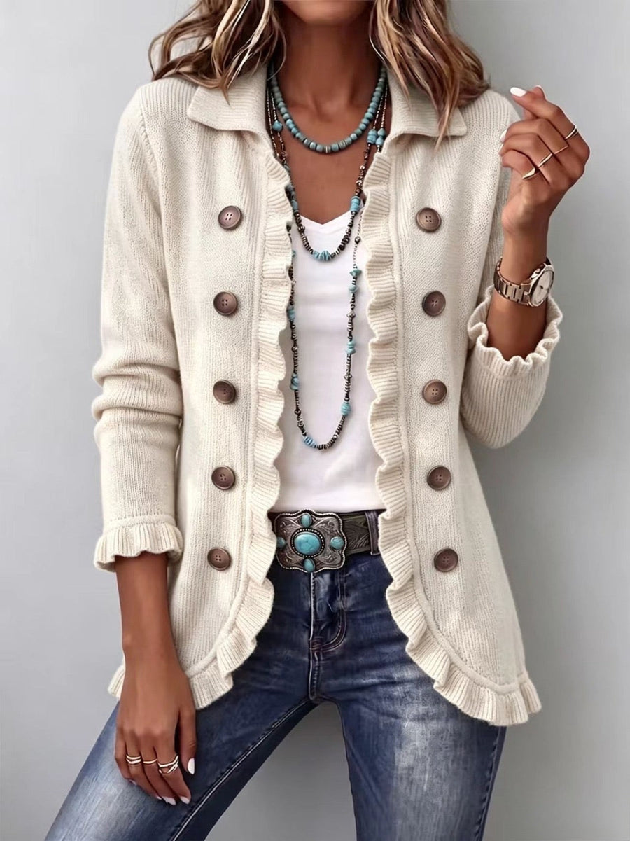 Chaqueta de canalé marfil con volantes – Ottavia