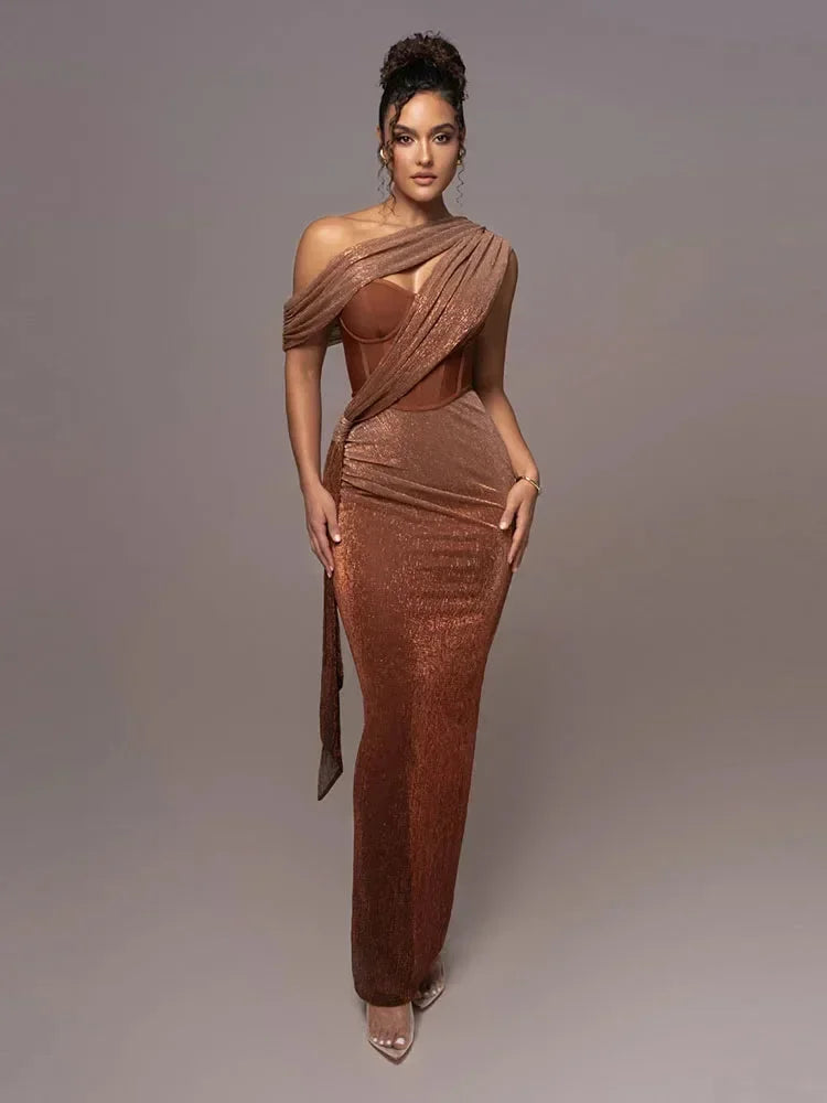 Vestido de noche largo con escote asimétrico – Alba