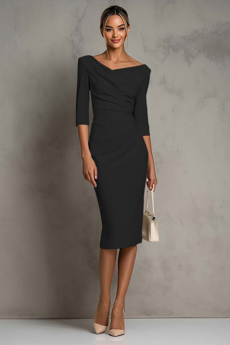 Inés | Vestido midi drapeado de manga corta