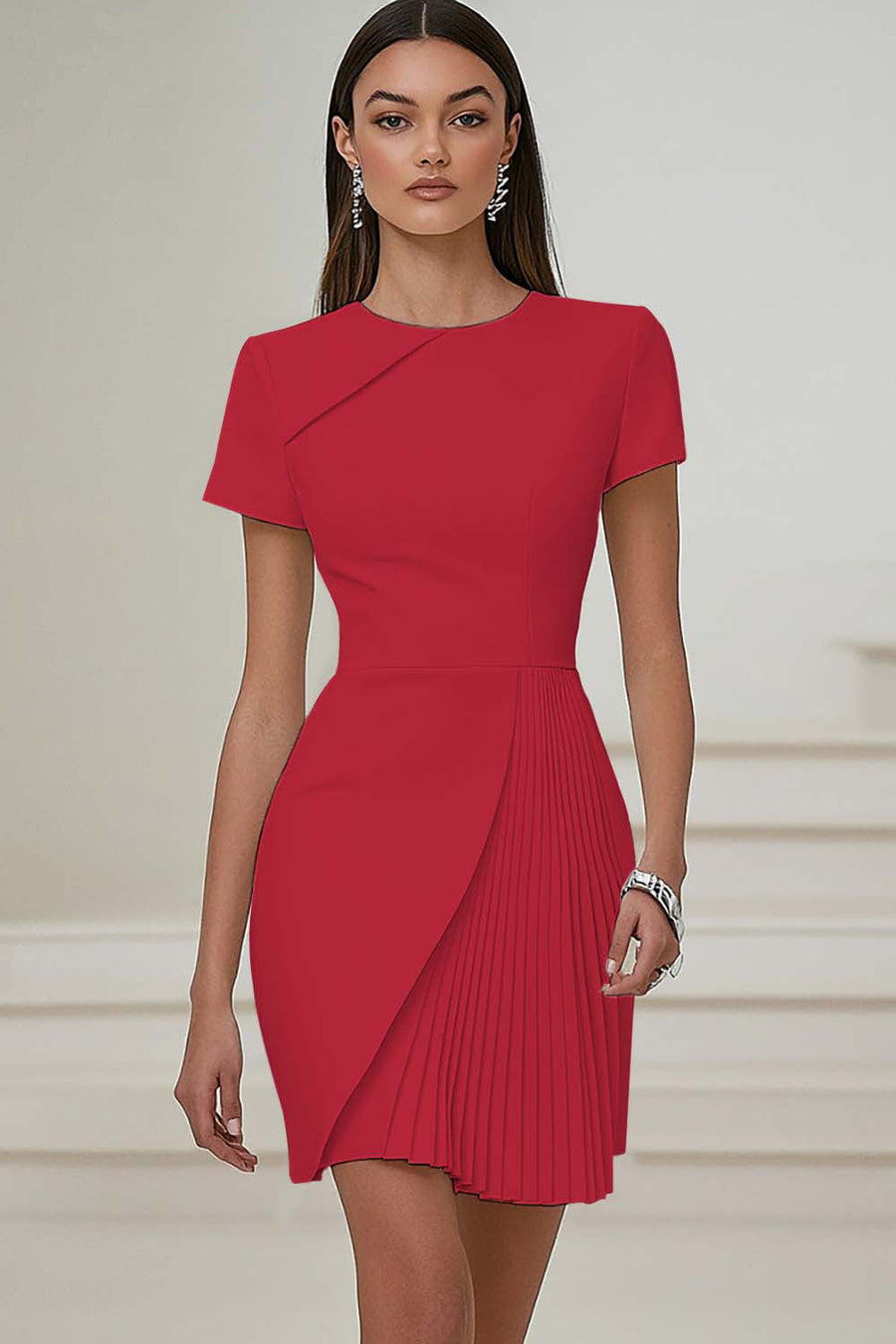 Lucía | Vestido corto plisado de manga corta