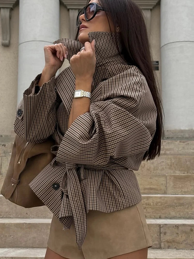 Gabardina corta de cuadros para mujer – Olivia, foto 4