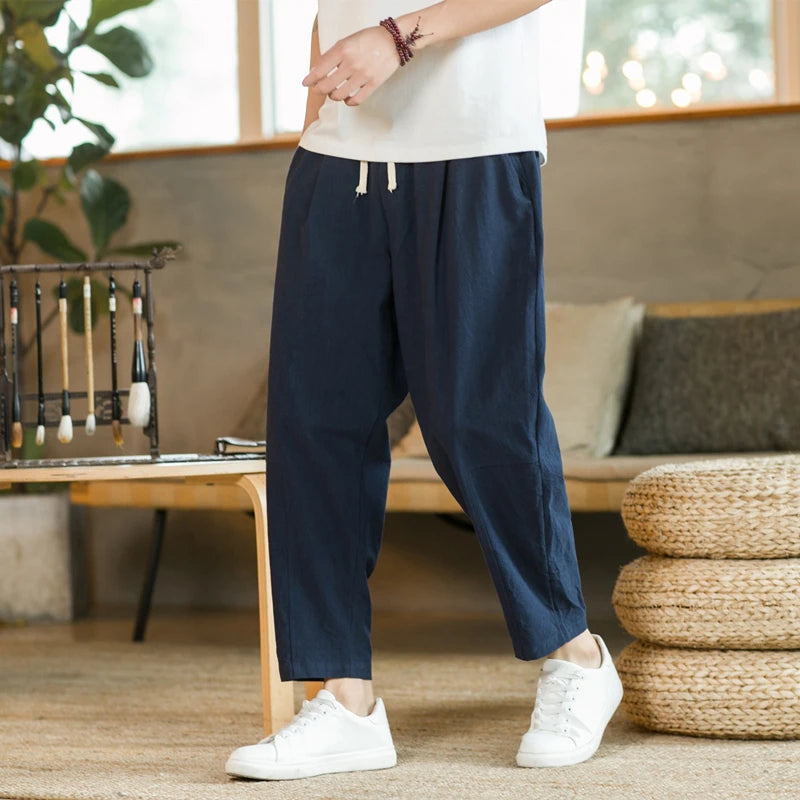Pantalón de lino de hombre con cordón