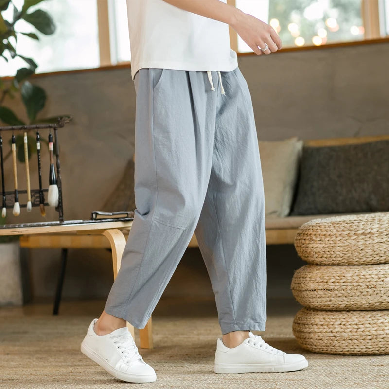 Pantalón de lino de hombre con cordón