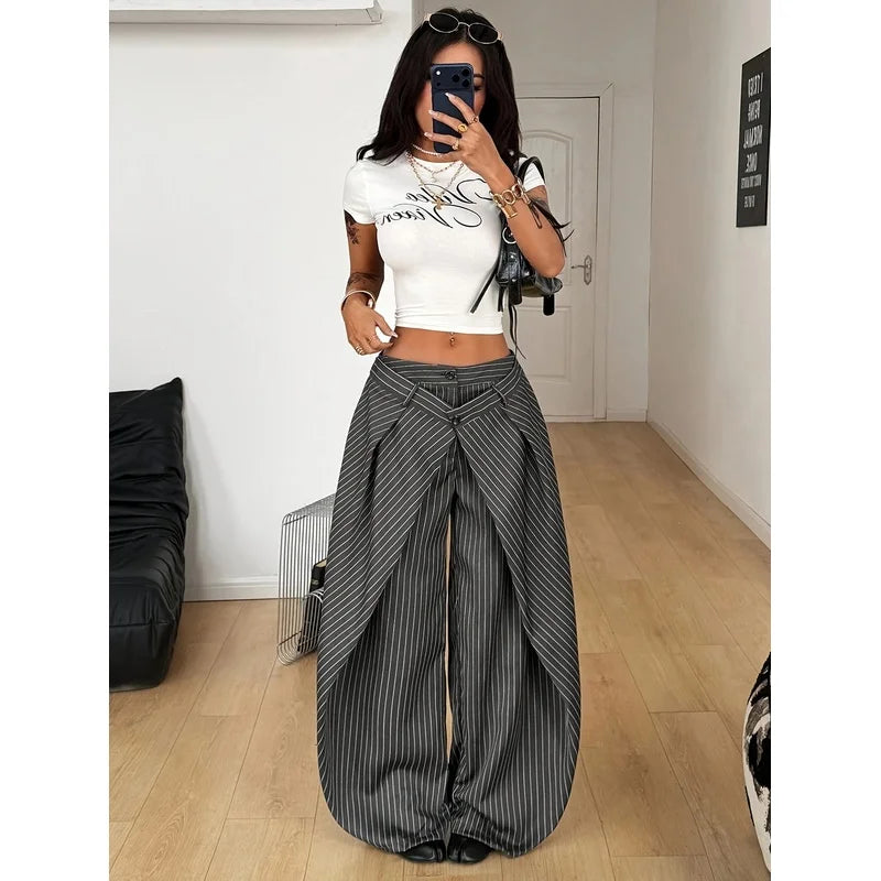Pantalón ancho de raya diplomática para mujer – Elena
