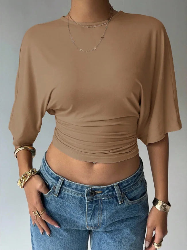 Crop top fruncido de manga murciélago – Ana, foto 3