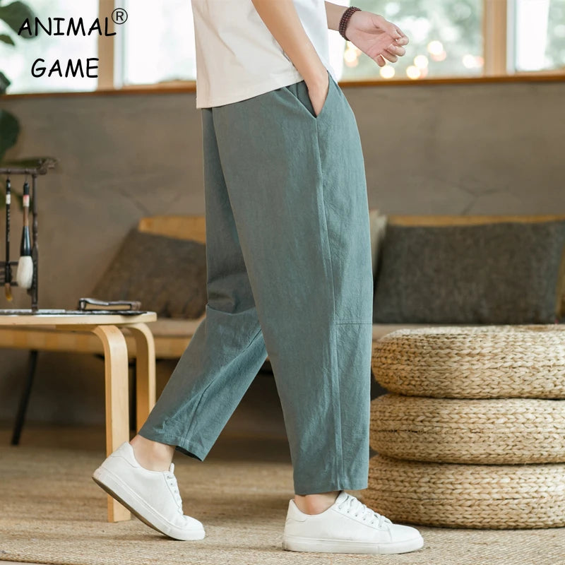 Pantalón de lino de hombre con cordón
