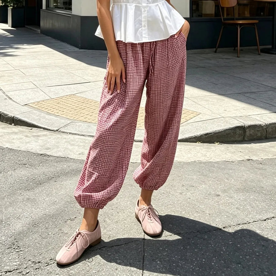 Pantalón de cuadros de tiro alto para mujer – Paula
