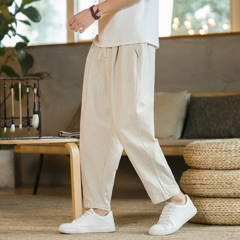 Pantalón de lino de hombre con cordón