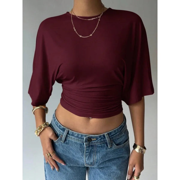 Ana | Crop top fruncido de manga murciélago
