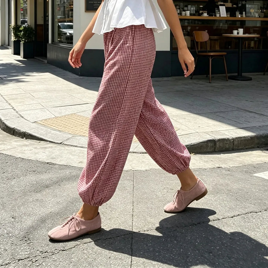 Paula | Pantalón de cuadros de tiro alto
