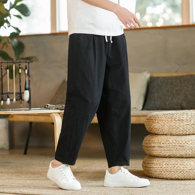 Pantalón de lino de hombre con cordón