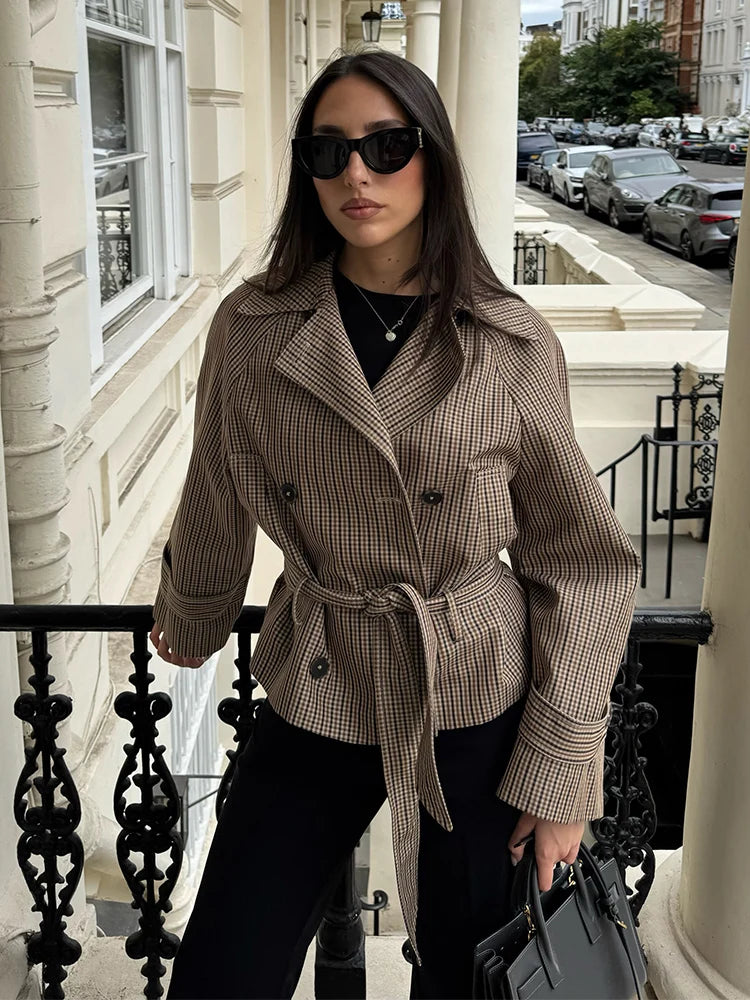 Gabardina corta de cuadros para mujer – Olivia, foto 2