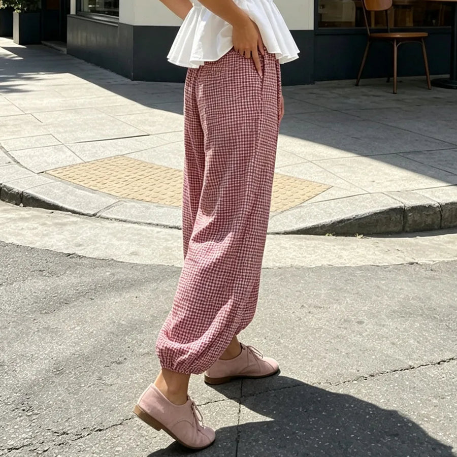 Paula | Pantalón de cuadros de tiro alto