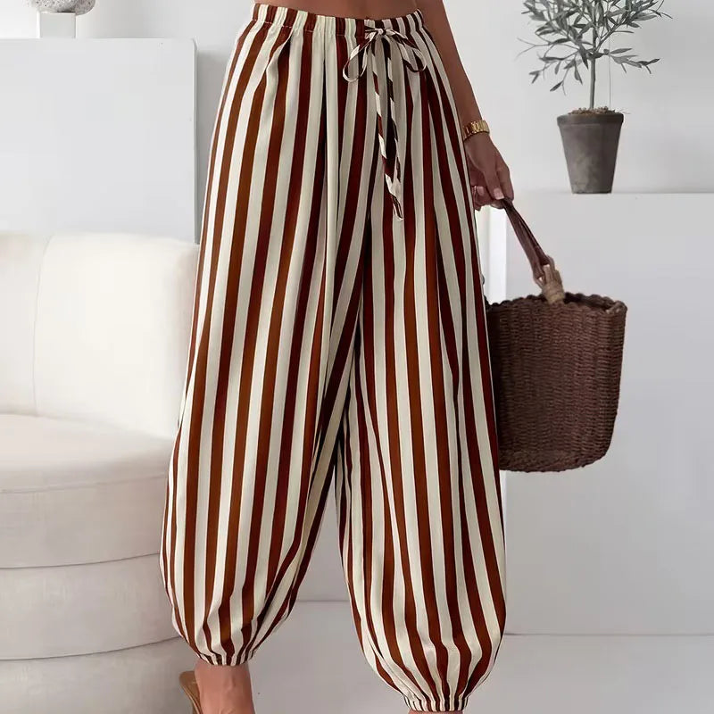Pantalón recto de rayas con cordón para mujer – Sara, foto 2