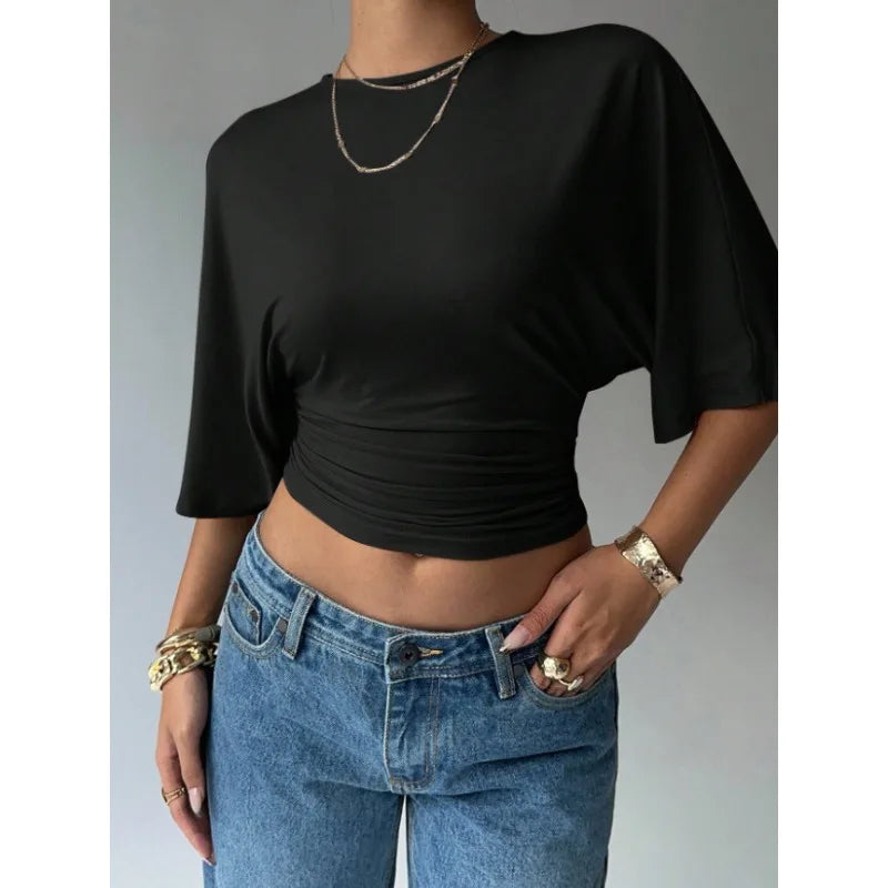 Crop top fruncido de manga murciélago – Ana, foto 4