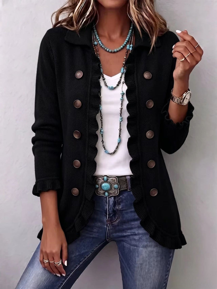 Chaqueta de canalé negra con volantes – Zaira