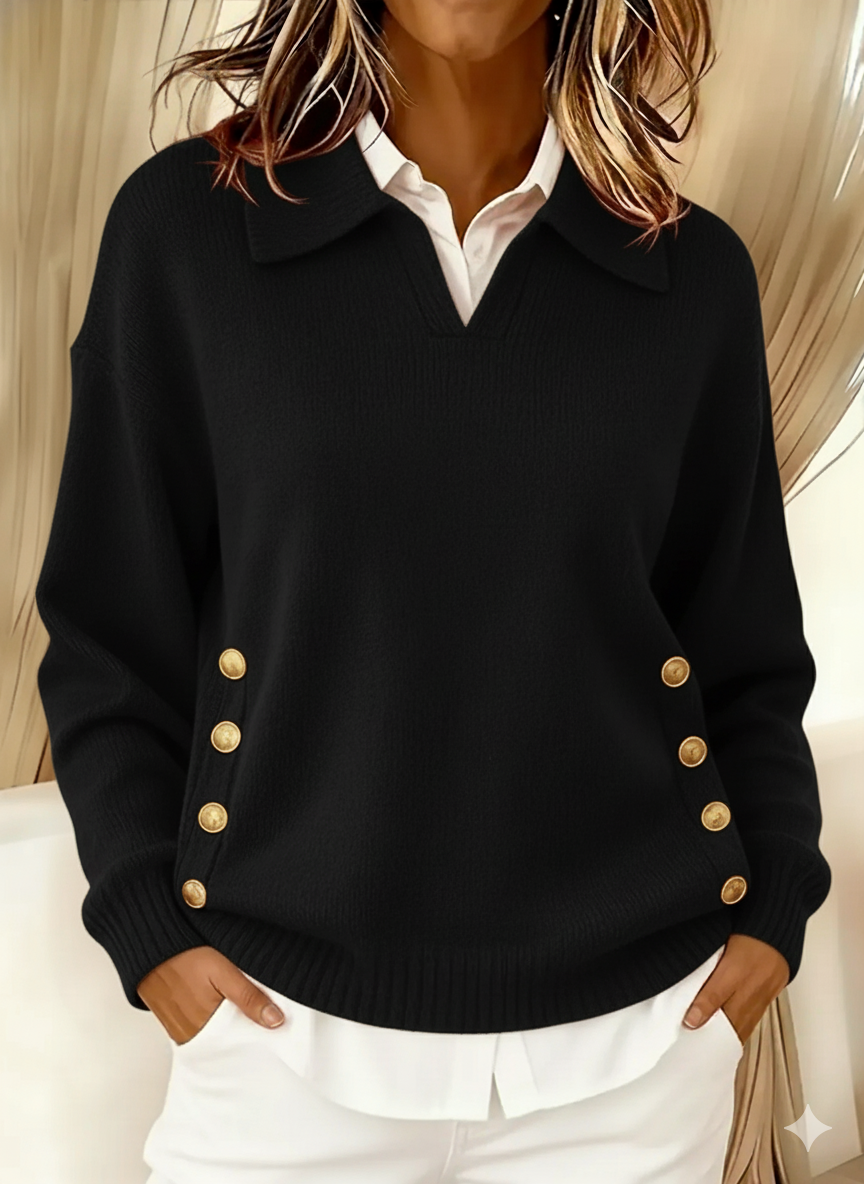 Nicole | Jersey polo con botones dorados