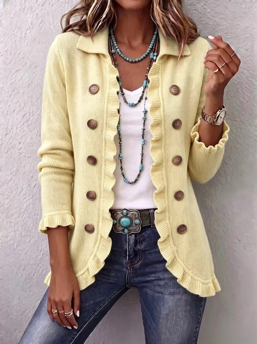 Chaqueta de canalé crema con volantes – Orsola