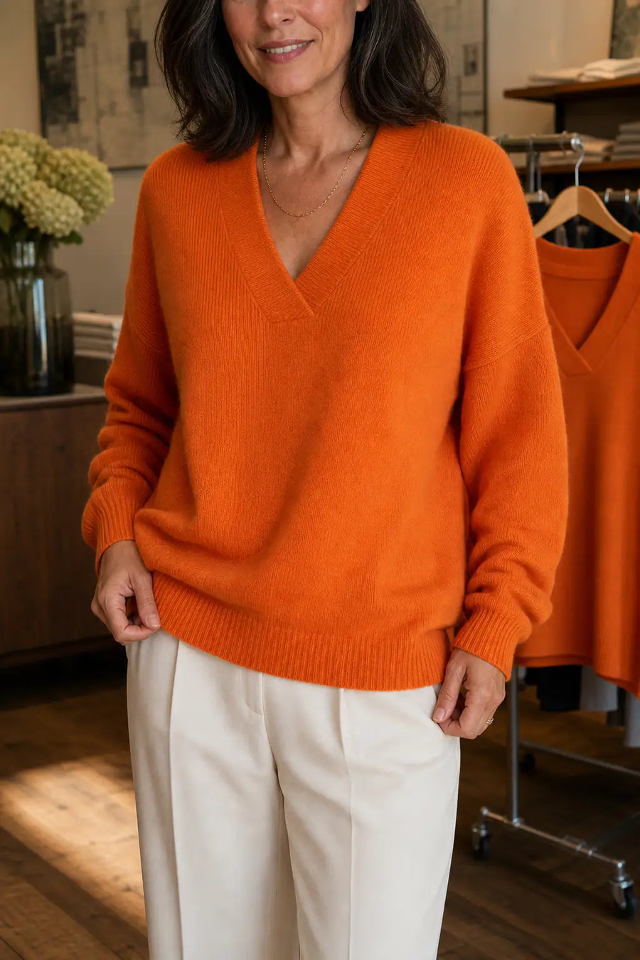 Naia | Jersey de canalé con cuello de pico