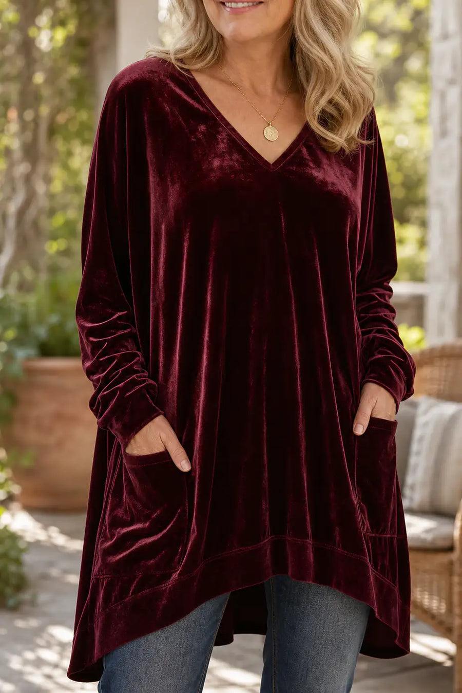 Túnica oversize de terciopelo con bolsillos para mujer – Valentina
