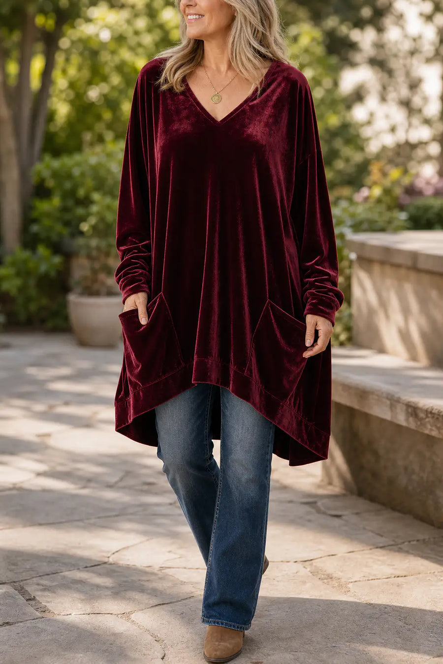 Túnica oversize de terciopelo con bolsillos para mujer – Valentina, foto 6