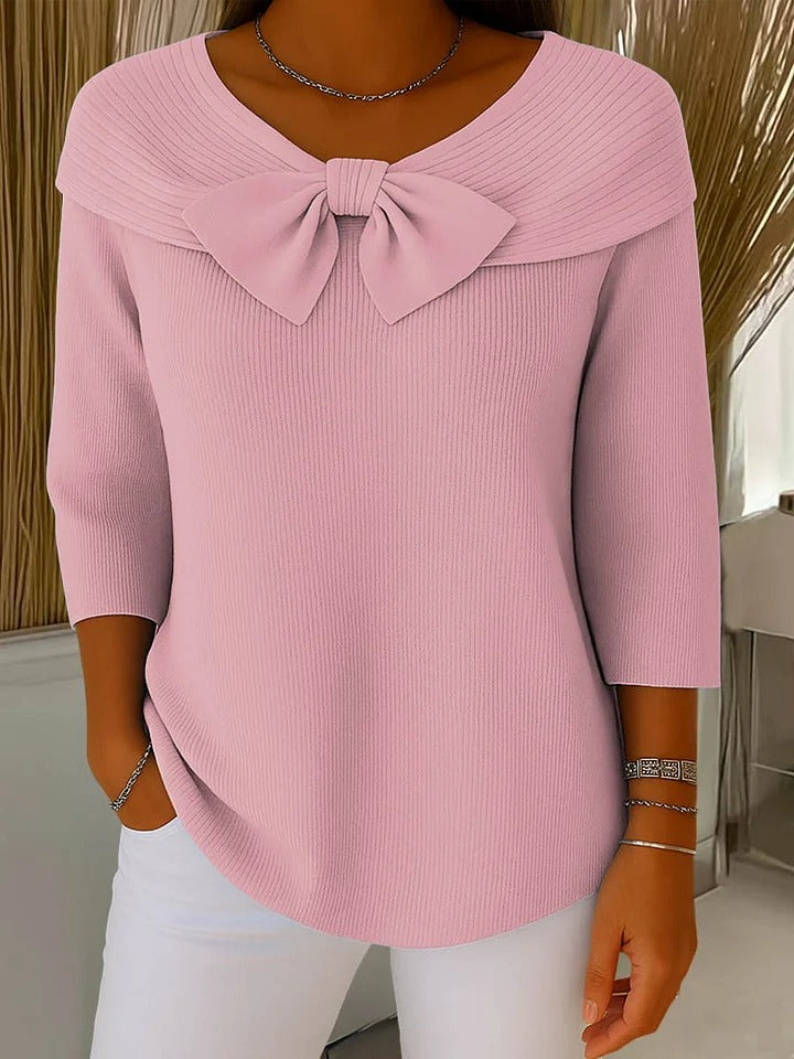 Jersey de canalé con lazo en el cuello para mujer – Lina, foto 2