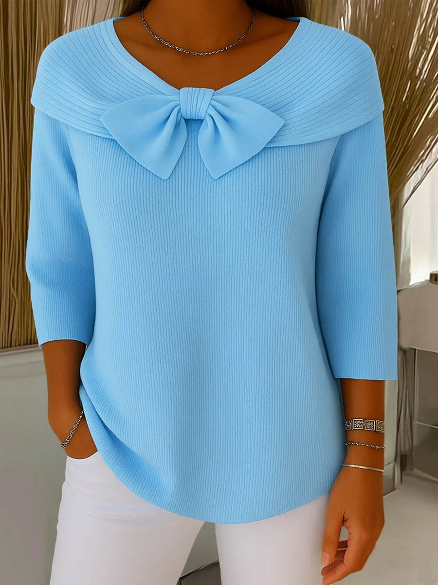 Jersey de canalé con lazo en el cuello para mujer – Lina