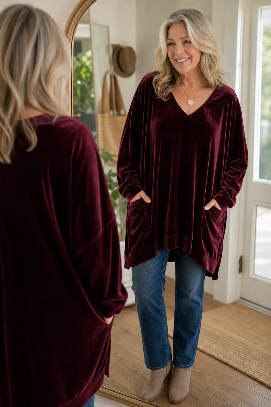 Túnica oversize de terciopelo con bolsillos para mujer – Valentina, foto 8