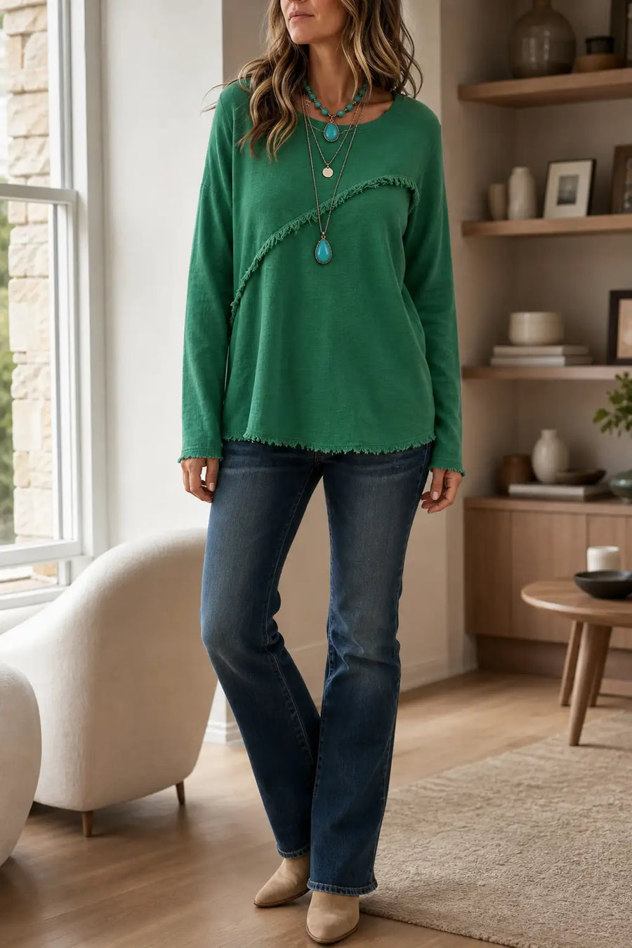 Frida | Jersey de cuello redondo con flecos