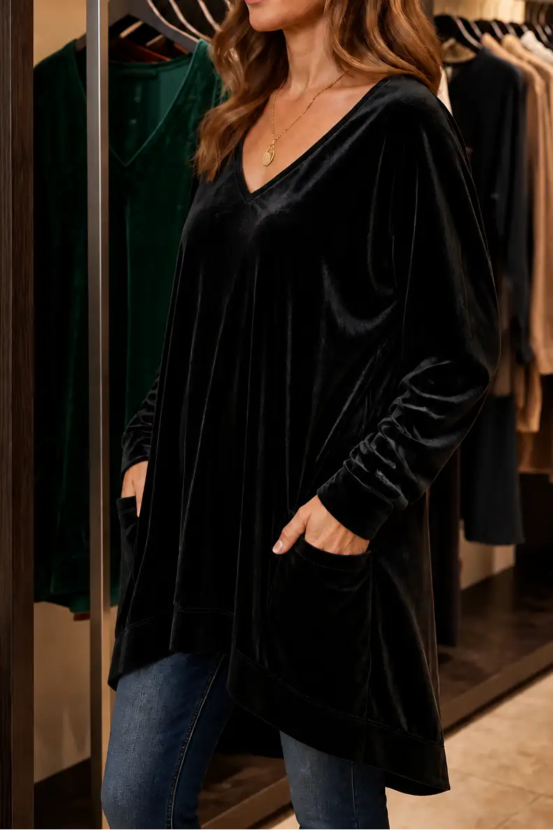 Túnica oversize de terciopelo con bolsillos para mujer – Valentina, foto 3