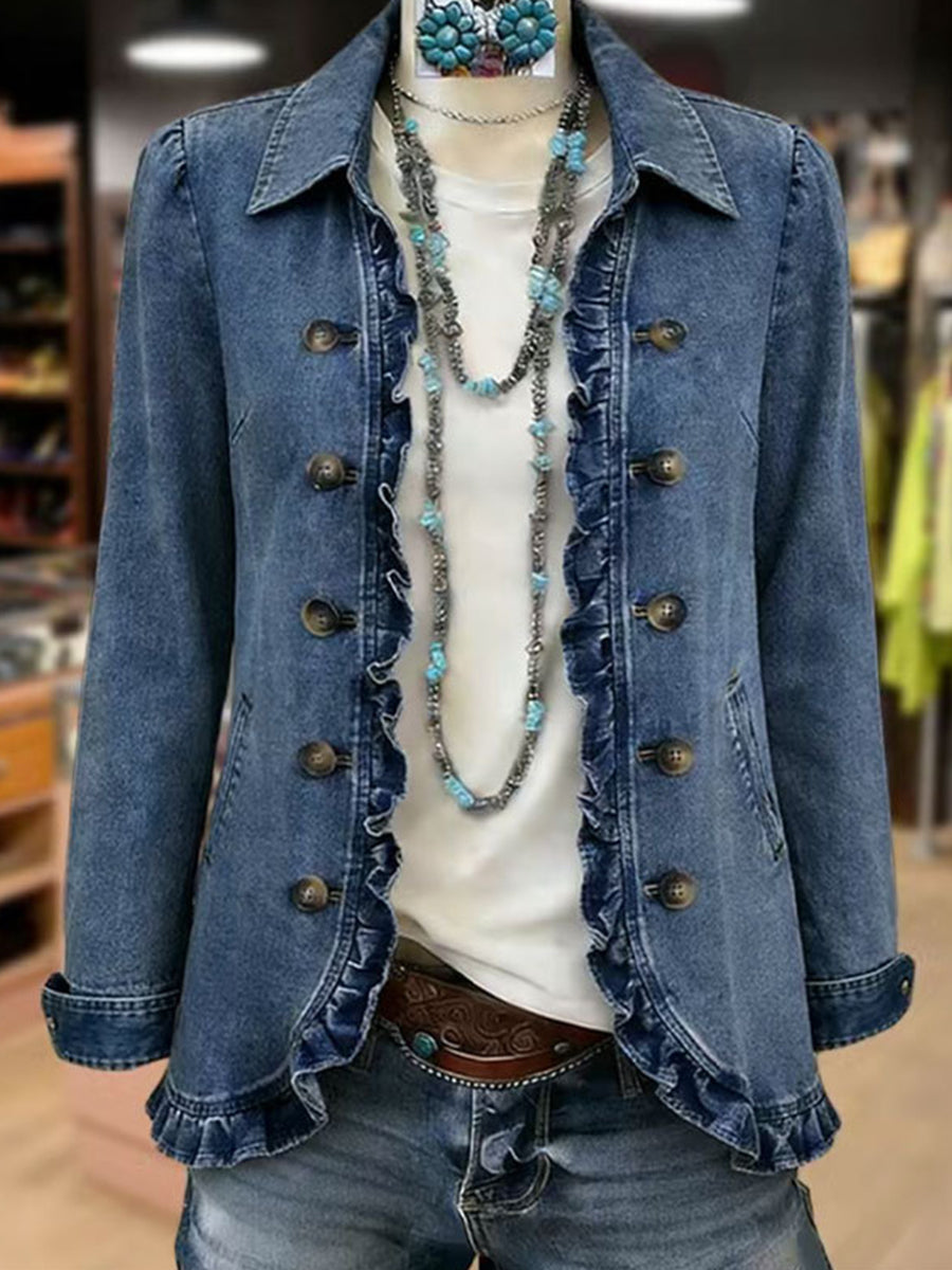 Chaqueta azul con volantes para mujer – Federica