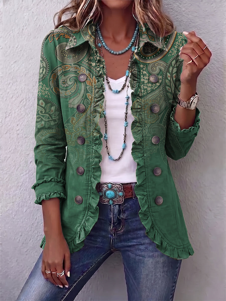 Chaqueta bohemia paisley verde con volantes – Costanza, foto 2