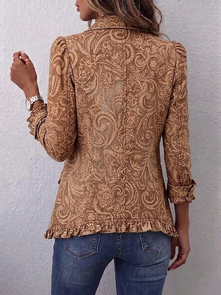 Chaqueta floral vintage marrón con volantes – Noemi