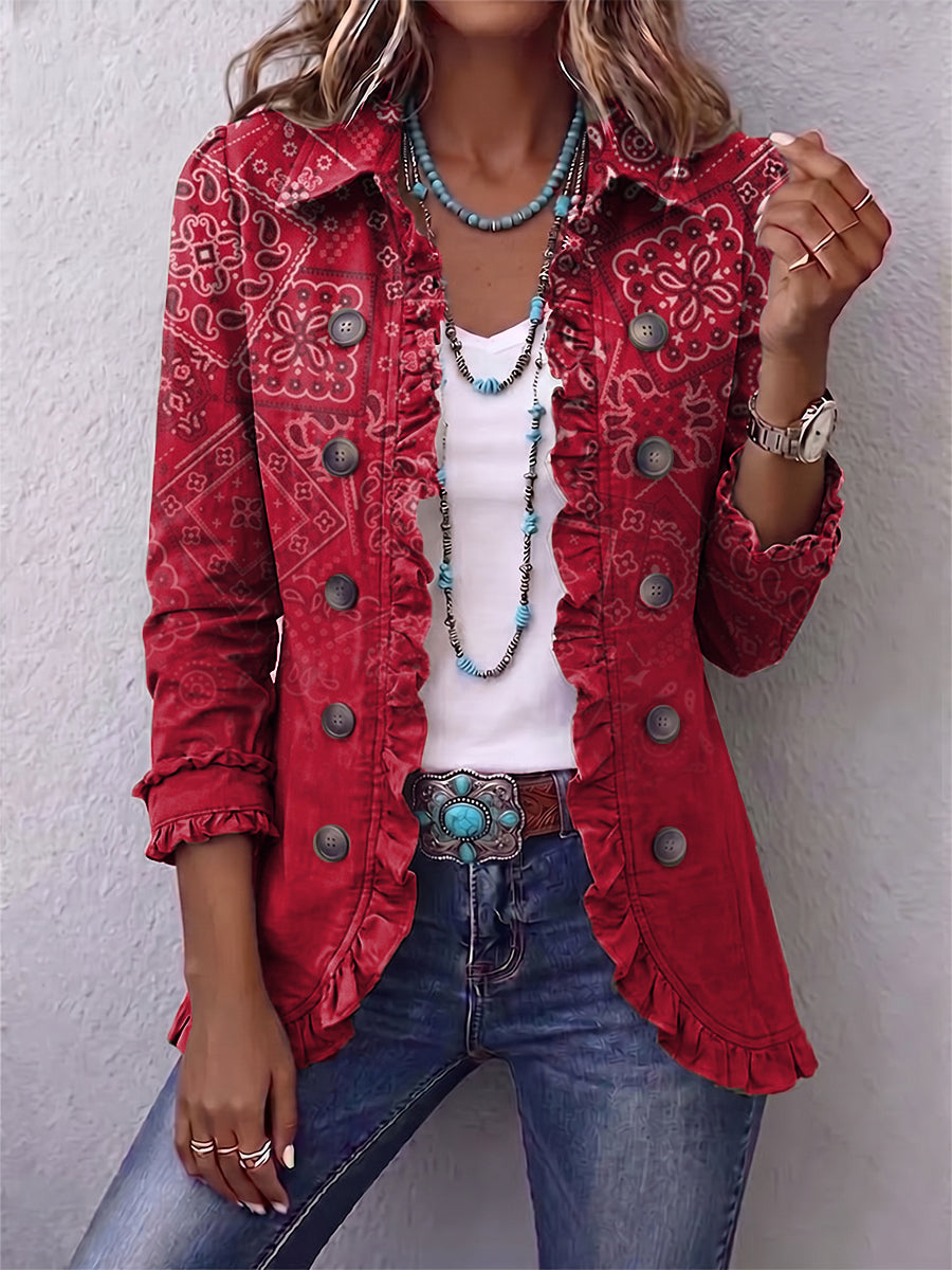 Chaqueta paisley roja degradada con volantes – Gaia, foto 2