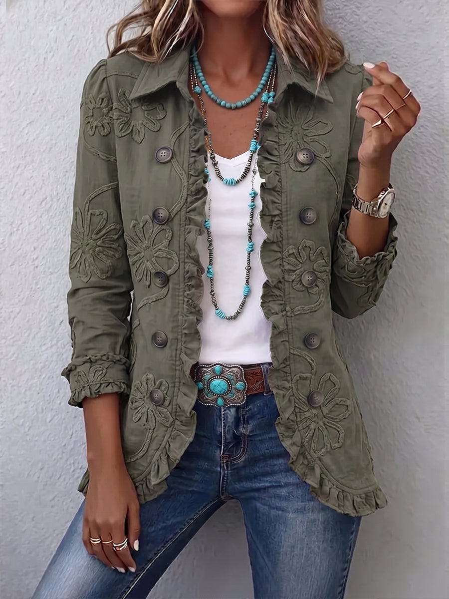 Chaqueta bordada de flores verde con volantes – Alessandra, foto 2