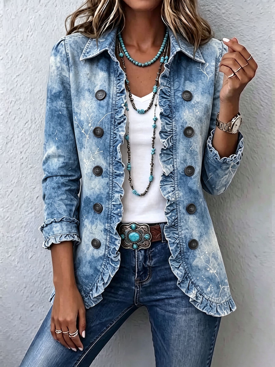 Chaqueta bohemia botánica azul con volantes – Ginevra, foto 2