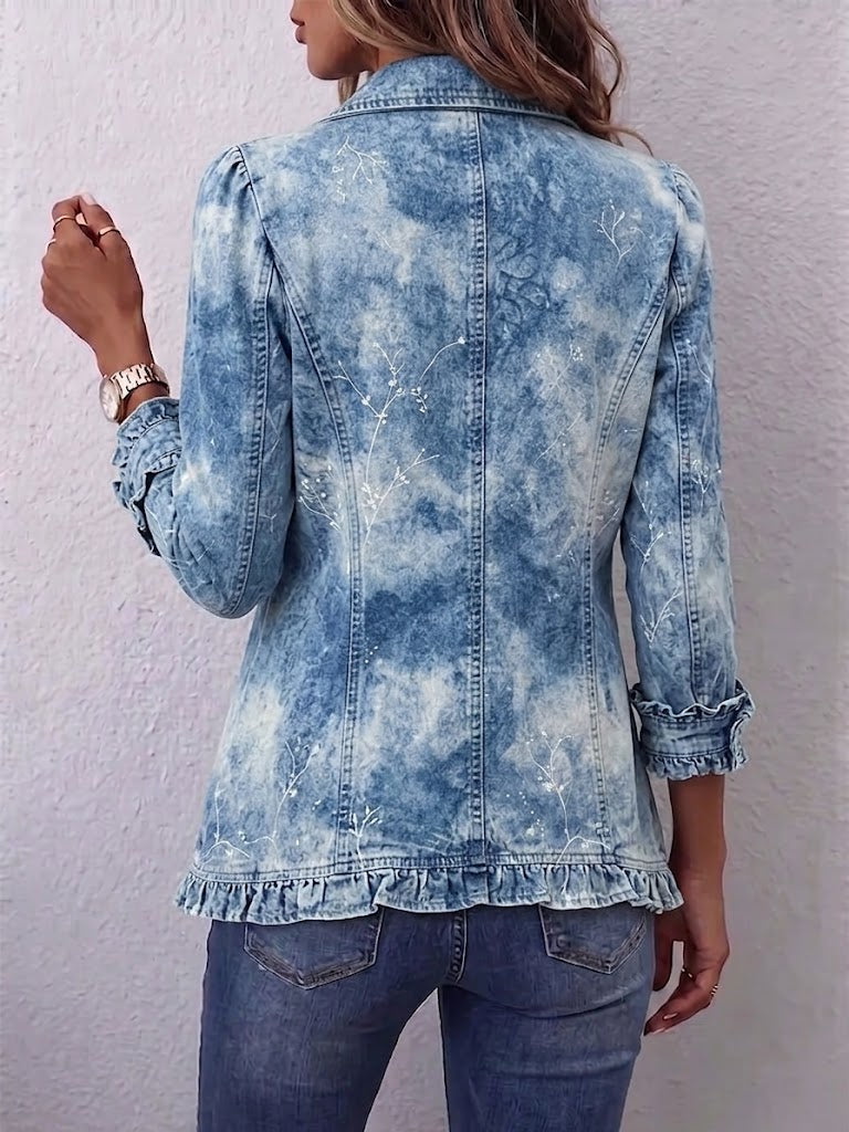 Chaqueta bohemia botánica azul con volantes – Ginevra