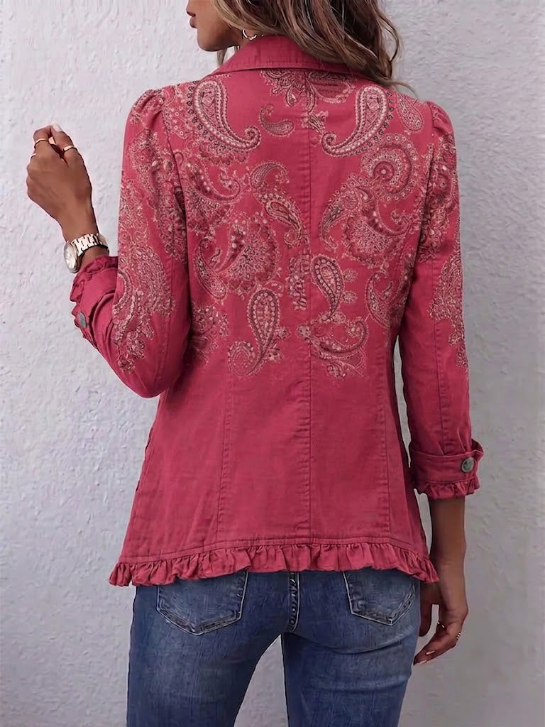 Chaqueta paisley rosa palo con volantes – Isotta