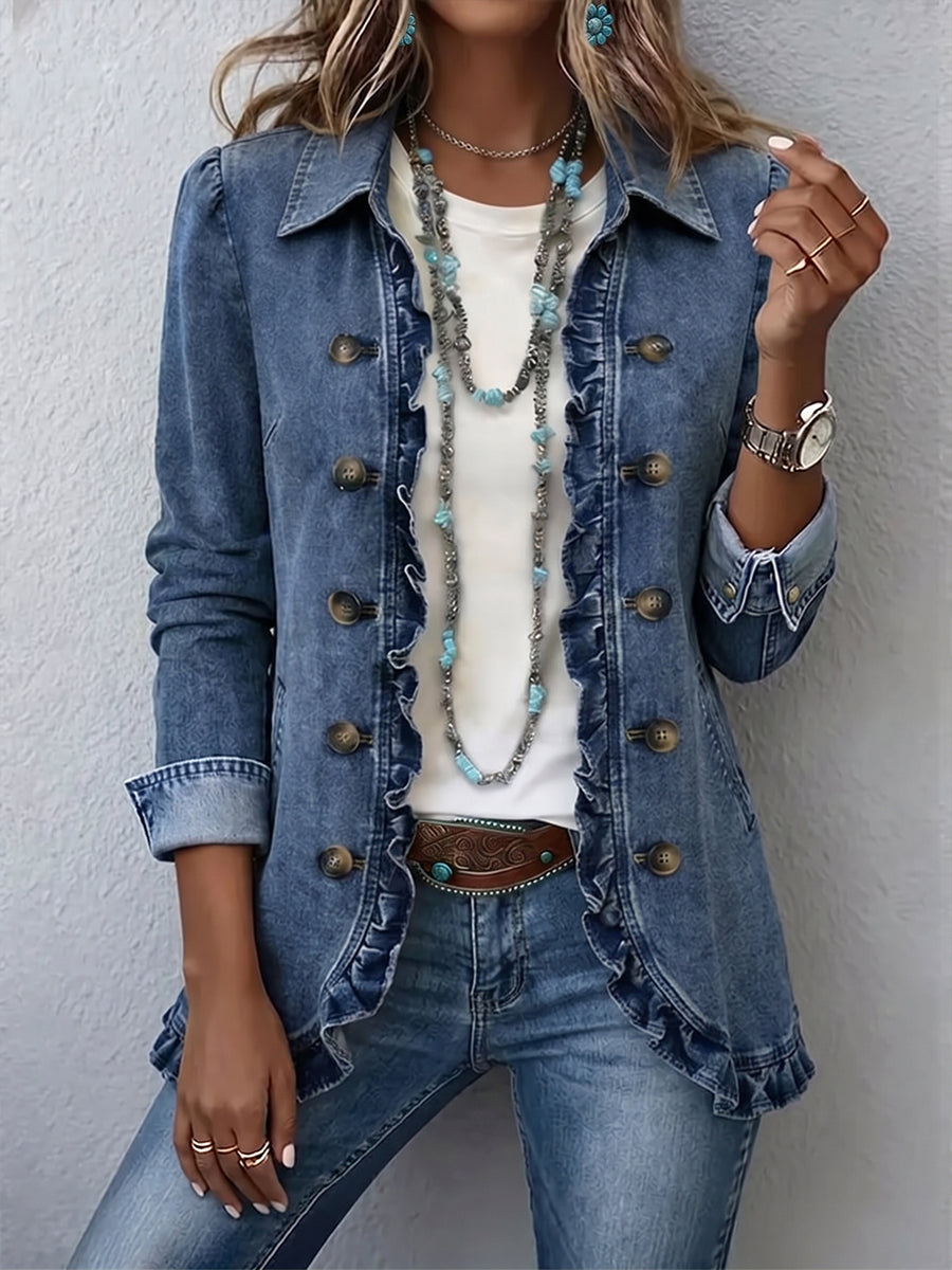 Chaqueta azul con volantes para mujer – Federica, foto 2