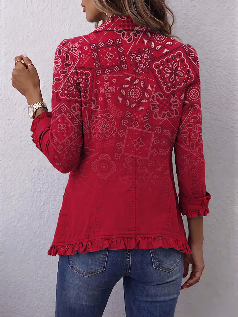 Chaqueta paisley roja degradada con volantes – Gaia
