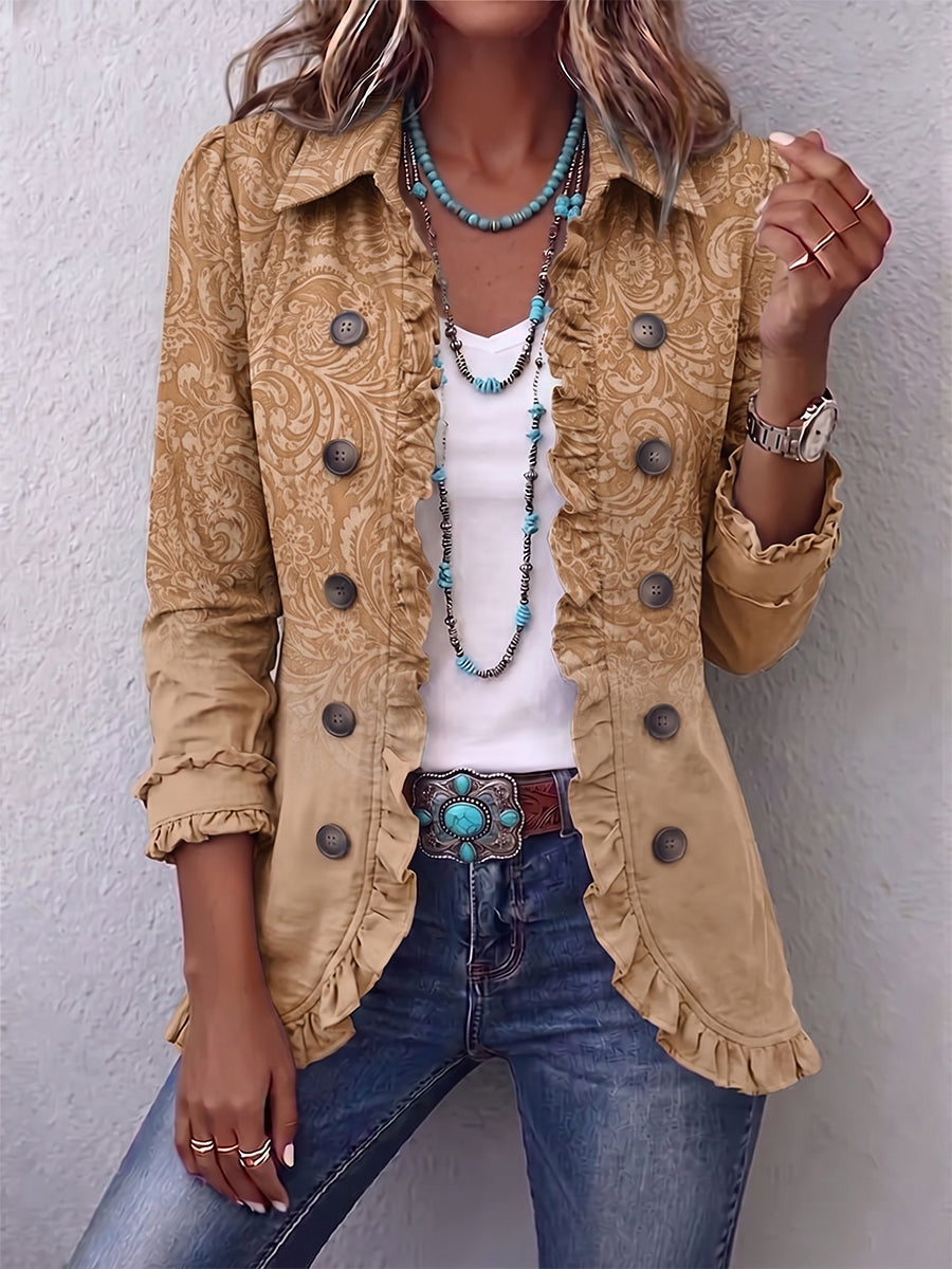 Chaqueta western estampada caqui con volantes – Chiara