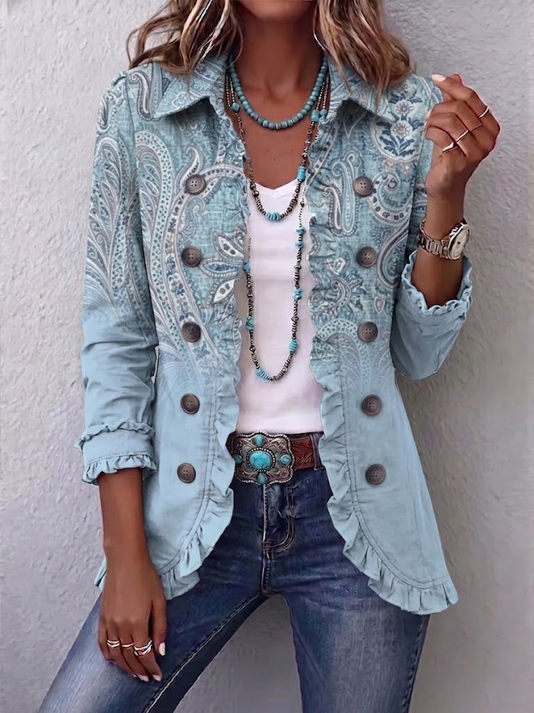 Chaqueta paisley azul cielo con volantes – Emilia, foto 2