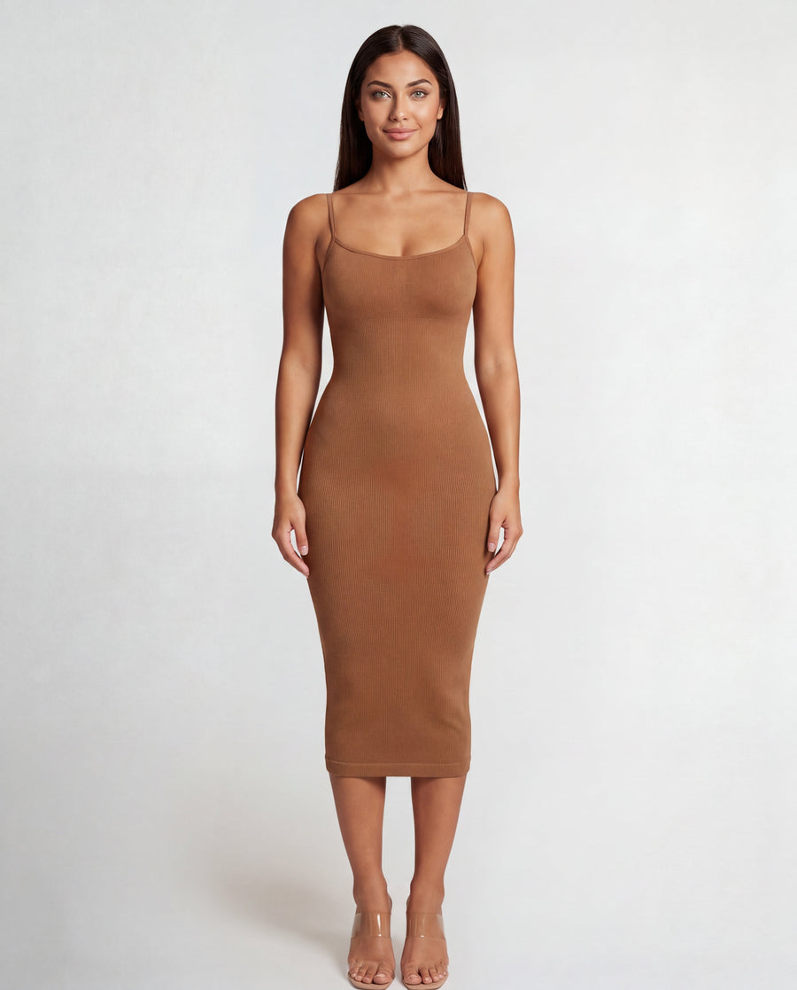 Noemí | Vestido midi moldeador sin costuras con escote en V
