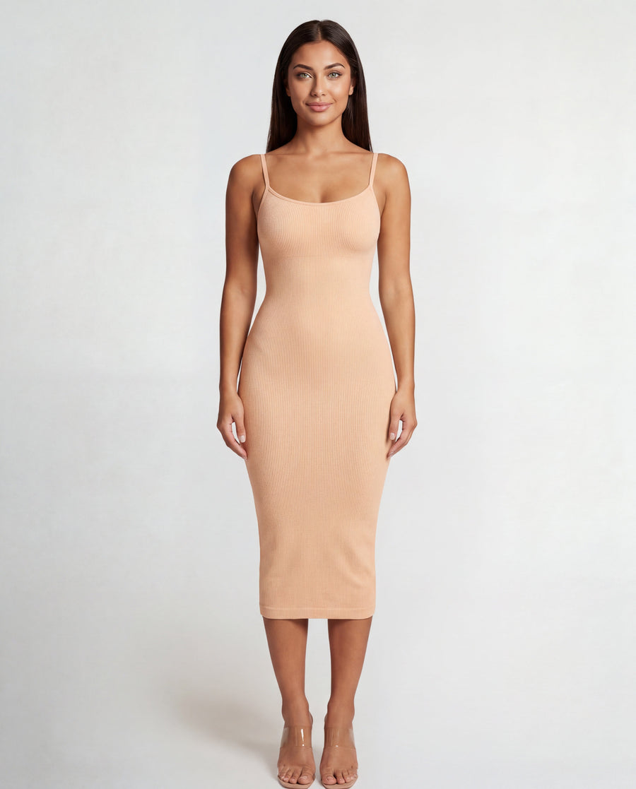 Noemí | Vestido midi moldeador sin costuras con escote en V
