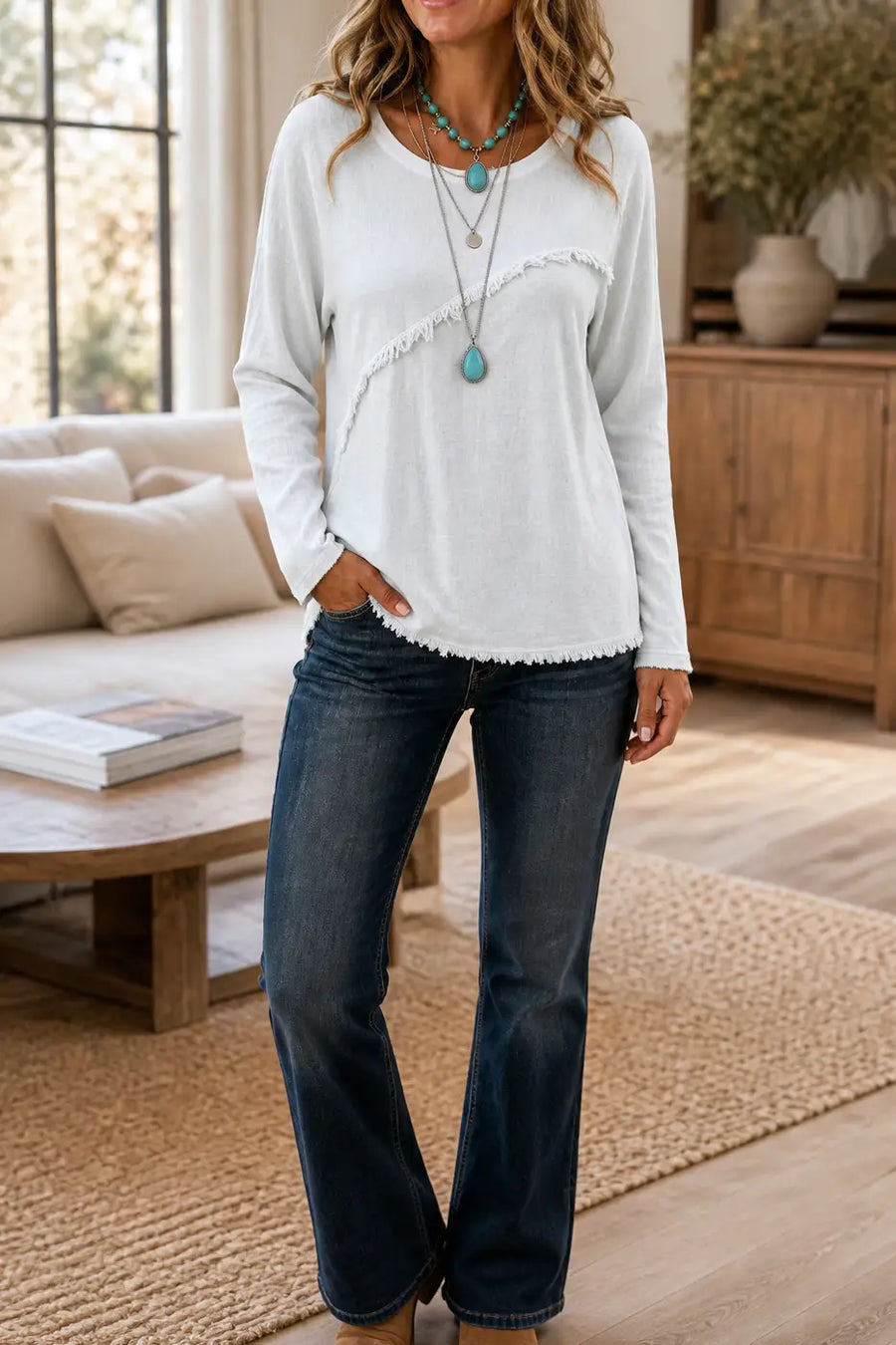 Frida | Jersey de cuello redondo con flecos